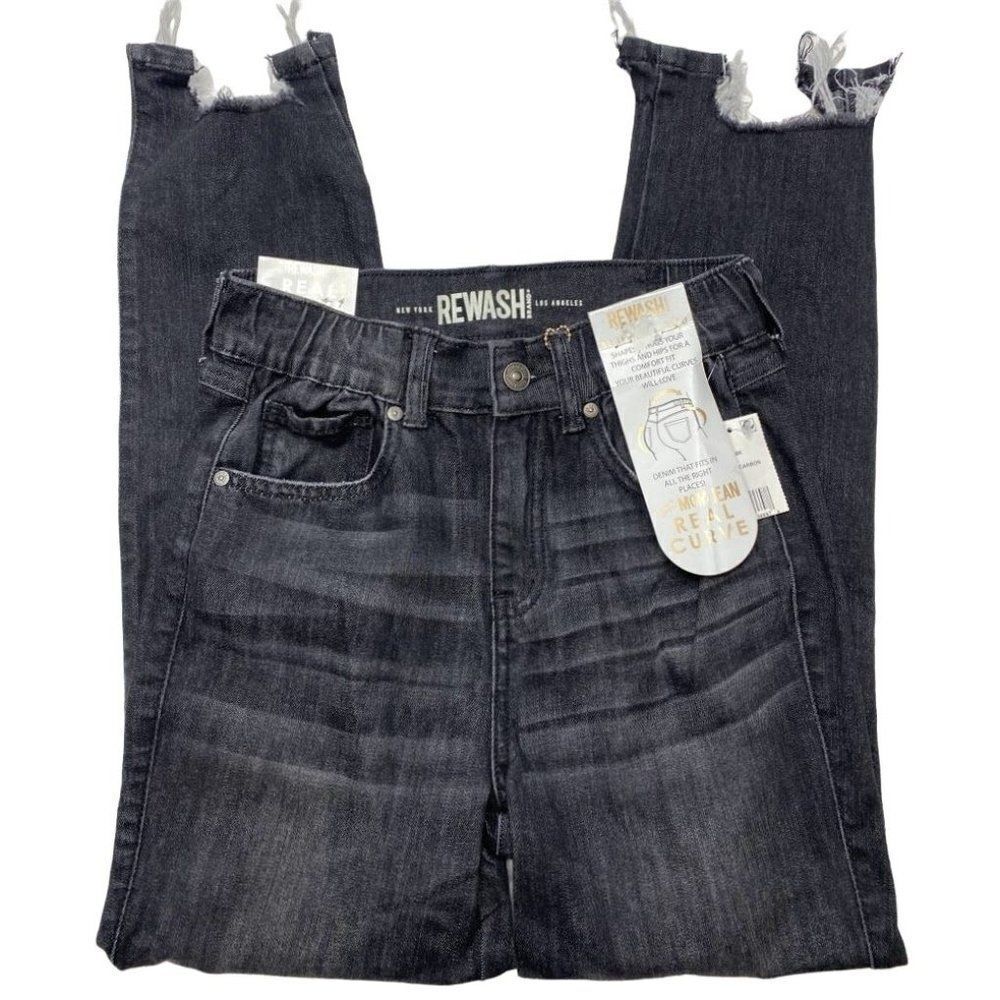 Rewash Brand Mom Curve Jeans Women's 24 Faded Black Destructed Frayed High Rise